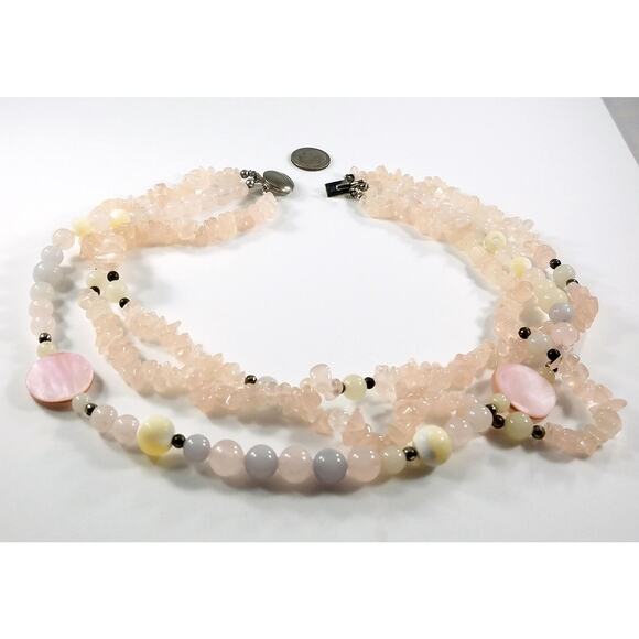 Rose Quartz Gemstone Beaded Necklace Silver Plated Clasp 1960s Vintage - Picture 9 of 10